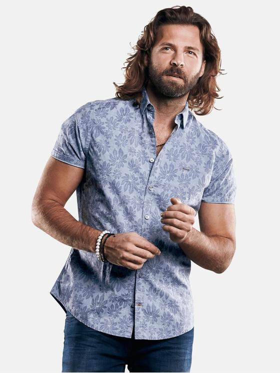 emilio adani Herren Baumwollhemd mit gewebtem Floralmuster Blau 29432