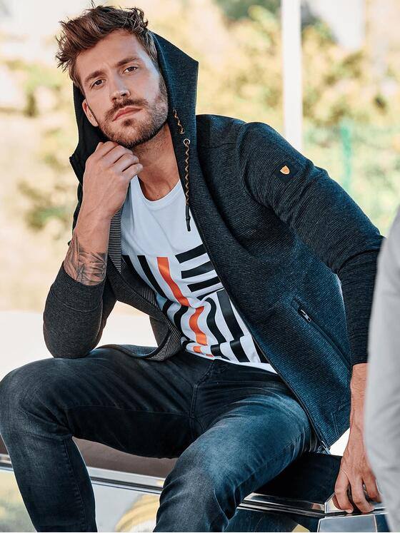 emilio adani Herren Hoodie im stylischen Ripp-Design Anthrazit 29284