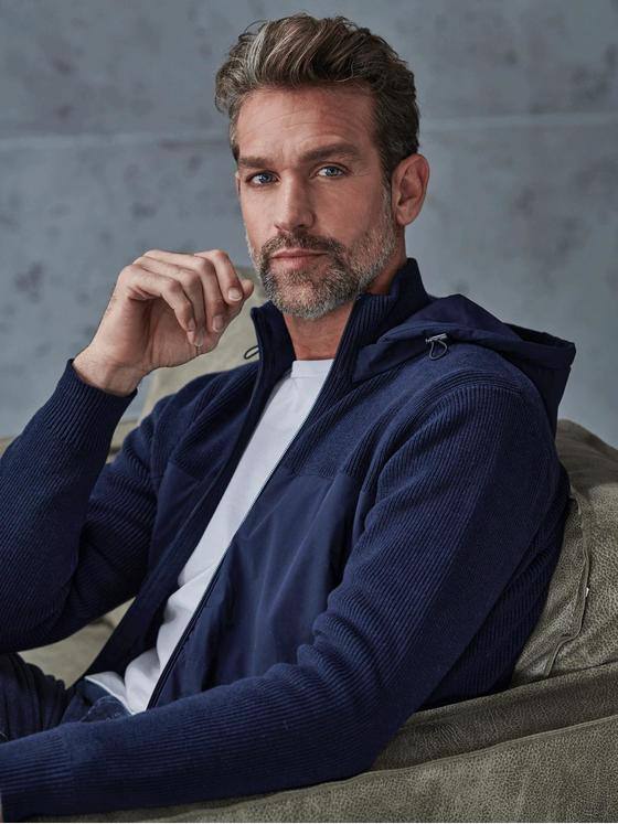 engbers Herren Strickjacke mit Kapuze Blau 36096