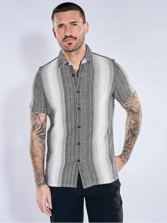 emilio adani Herren Kurzarmhemd aus Leno-Material Grau 40680
