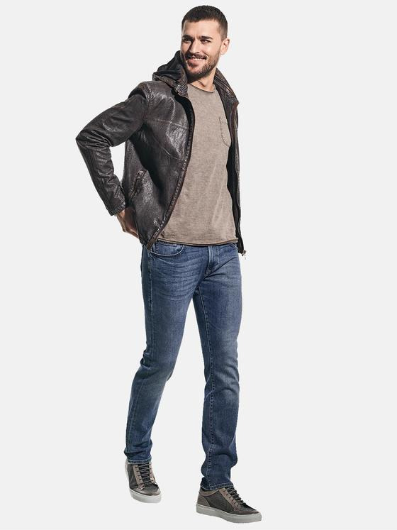 emilio adani Herren Derbe Lederjacke mit abnehmbarer Kapuze Braun 31057