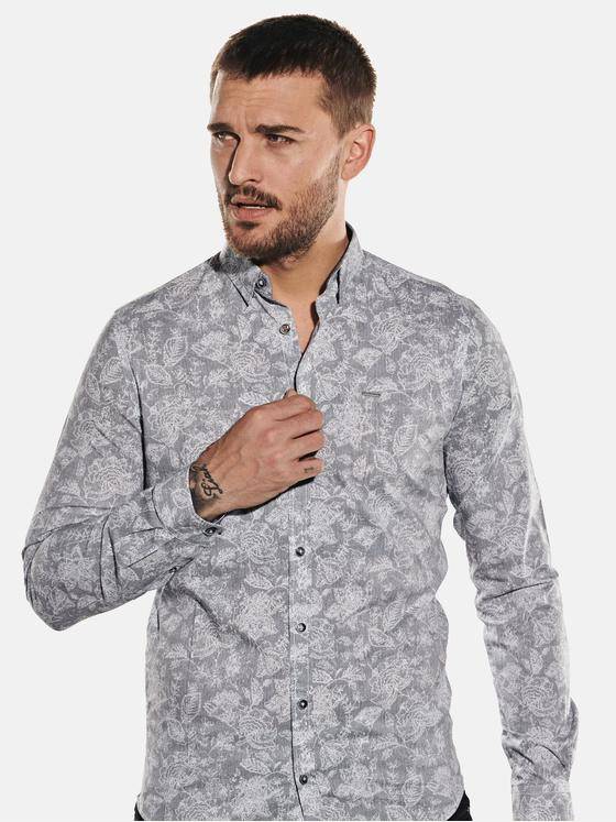 emilio adani Herren Langarm-Hemd mit floralem Print Blau 32055