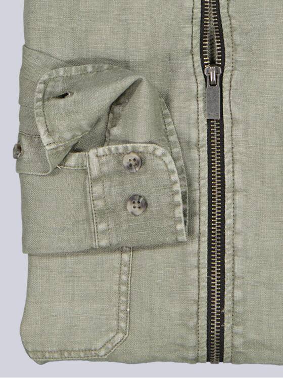 engbers Herren Leinen Overshirt mit Zipper Oliv 39986