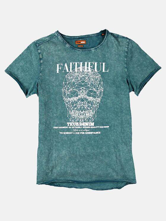 emilio adani Herren Rundhalsshirt Statement-Print Petrol 28024