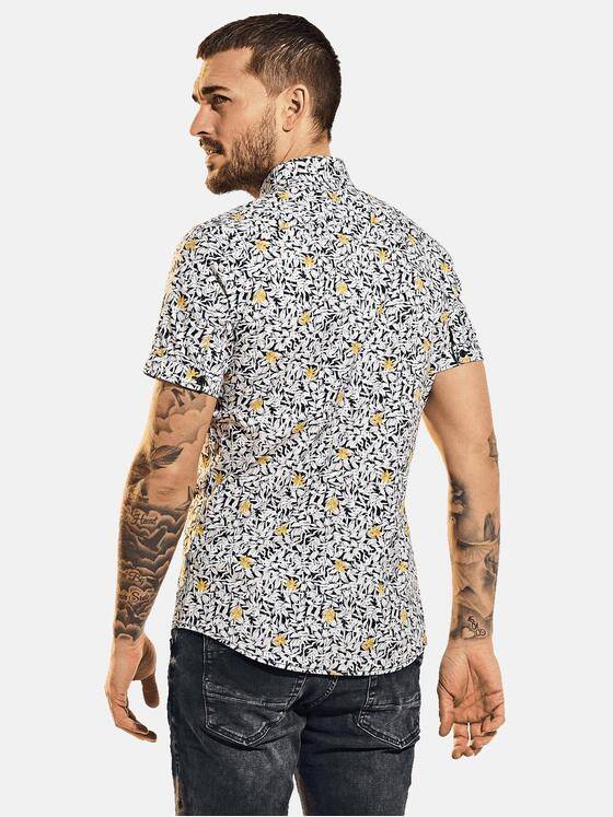 emilio adani Herren Gemustertes Kurzarmhemd mit schlanker Passform Beige 31547