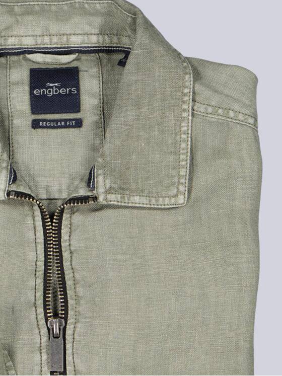 engbers Herren Leinen Overshirt mit Zipper Oliv 39986