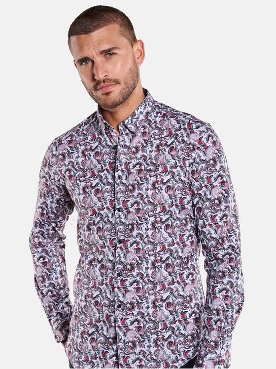 emilio adani Herren Langarm-Hemd aus Leinen Rot 34149