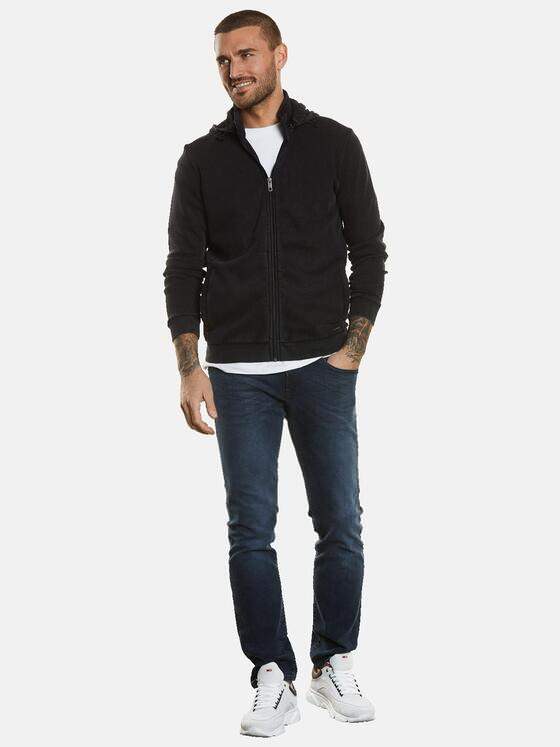 emilio adani Herren Sweatjacke mit abnehmbarer Kapuze Schwarz 34506