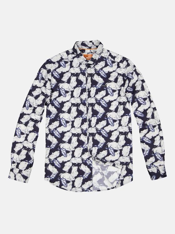 emilio adani Herren Langarm-Hemd gemustert Blau 34146