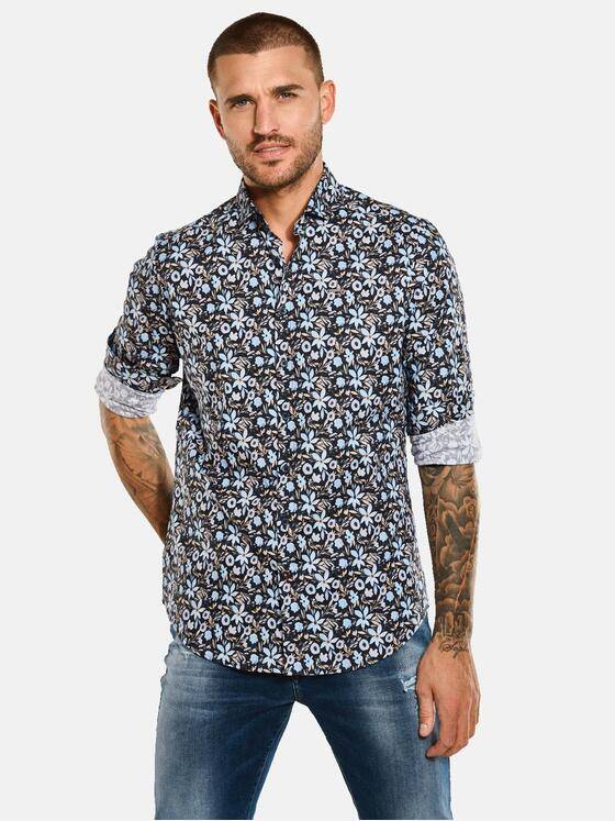 emilio adani Herren Langarm-Hemd gemustert Blau 33651
