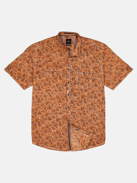 engbers Herren Kurzarm-Hemd mit floralem Print Dunkelorange 33437