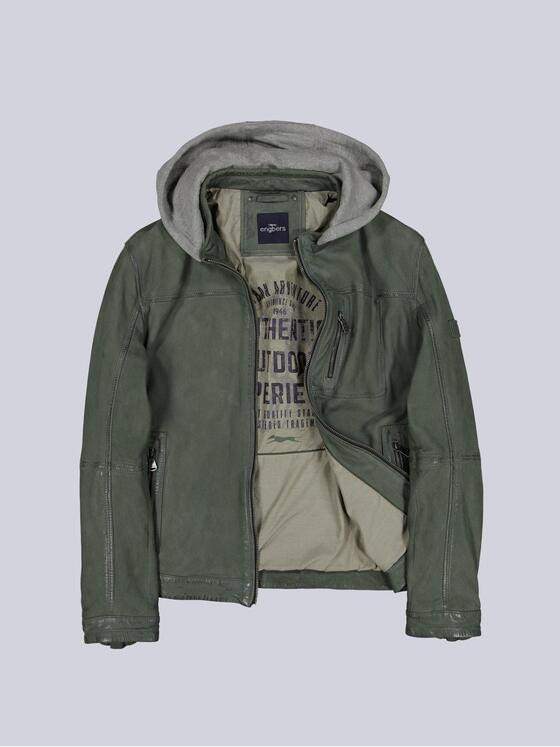 engbers Herren Lederjacke mit abnehmbarer Kapuze Oliv 38278
