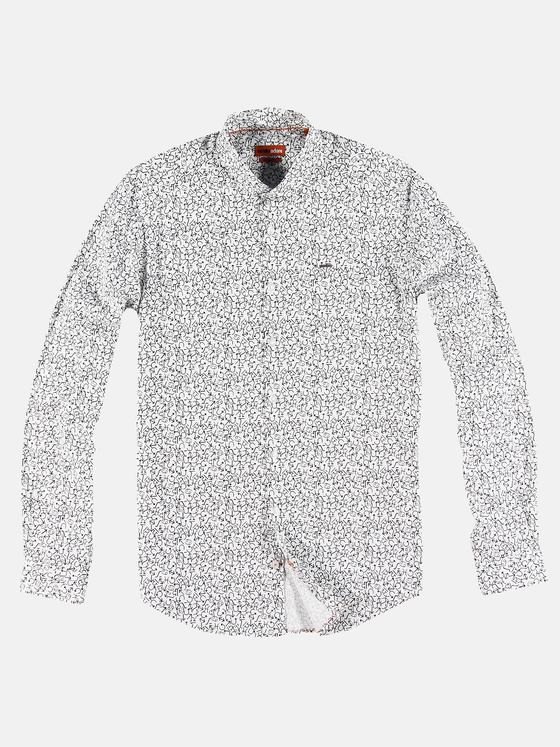 emilio adani Herren Modisches Langarmhemd mit Fancy-Allover-Print Schwarz 30010