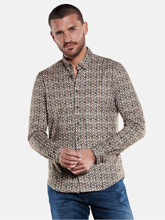 emilio adani Herren Langarm-Hemd gemustert Orange 33669