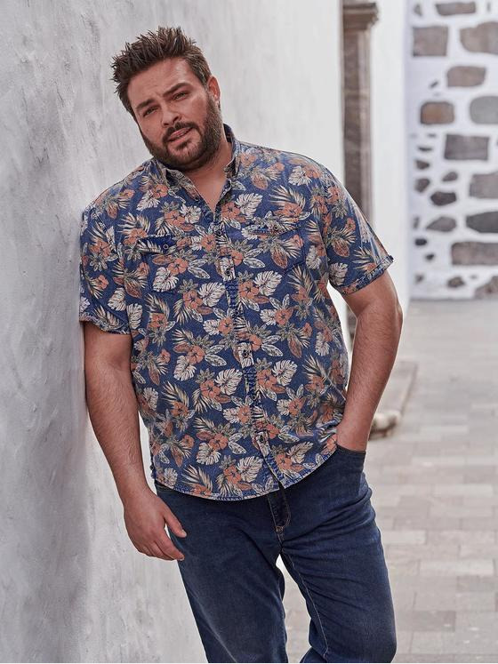 engbers Herren Kurzarm-Hemd gemustert Indigoblau 34764