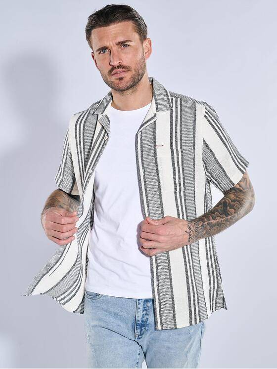 emilio adani Herren Kurzarm-Hemd gestreift Creme 39039