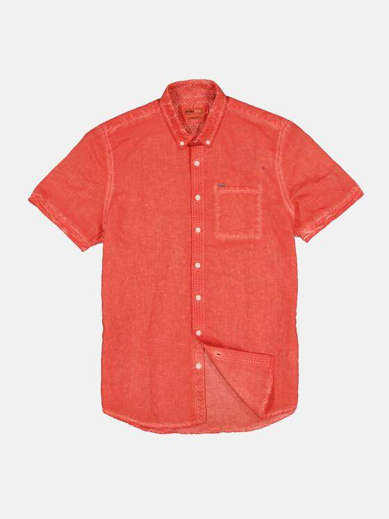 emilio adani Herren Kurzarm-Hemd mit Leinenanteil Rot 32999