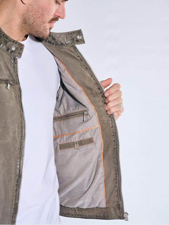 emilio adani Herren Sportive Lammlederjacke Khaki 40228