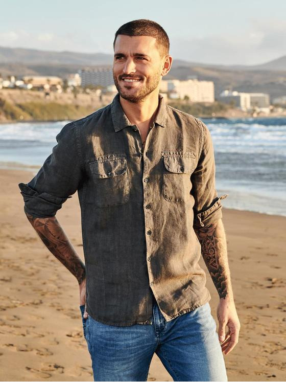emilio adani Herren Langarm-Hemd im Overshirt Design Grün 32622