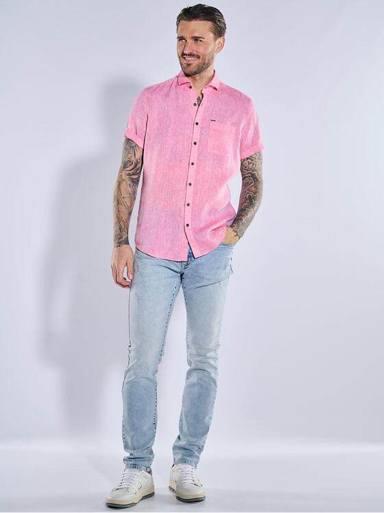 emilio adani Herren Kurzarm-Hemd aus Leinen Violett 38590