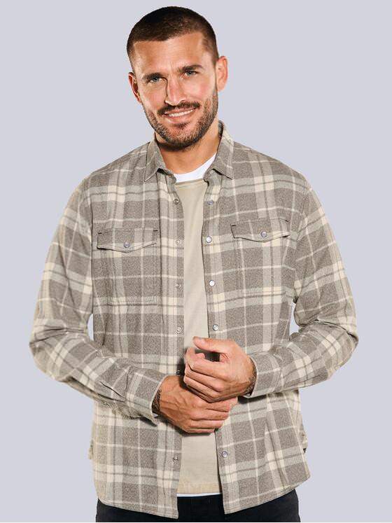 emilio adani Herren Langarm-Hemd kariert Beige 35184