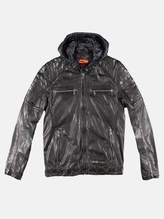 emilio adani Herren Lederjacke mit abnehmbarer Kapuze Grün 30198