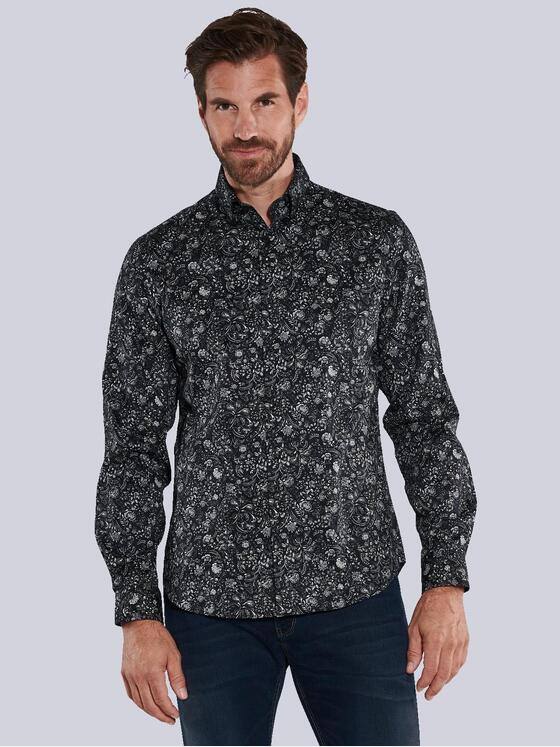 ENGBERS GERMANY Herren Langarm-Hemd gemustert Schwarz 35277