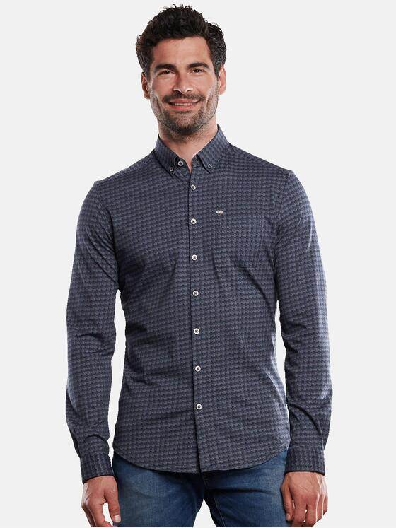 Engbers Herren Langarm-Hemd Gemustert - Comfort-Stretch Mit Haifischkragen