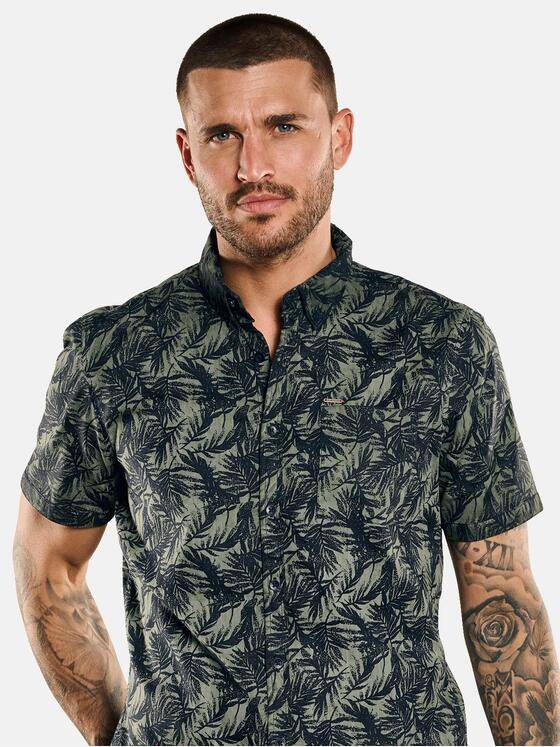emilio adani Herren Kurzarm-Hemd mit floralem Print Grün 33001