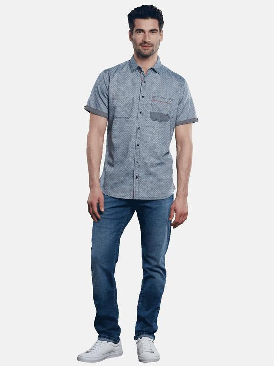 engbers Herren Kurzarm-Hemd strukturiert Cyanblau 31122