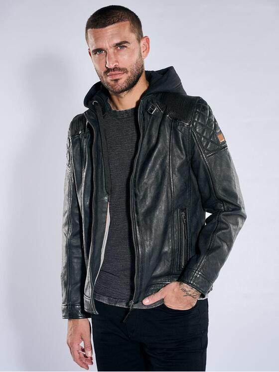 emilio adani Herren Lederjacke mit herausnehmbarer Kapuze Schwarz 40880