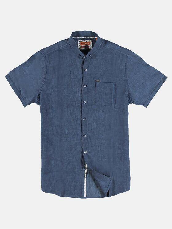 emilio adani Herren Kurzarm-Hemd aus Leinenstoff Blau 31672