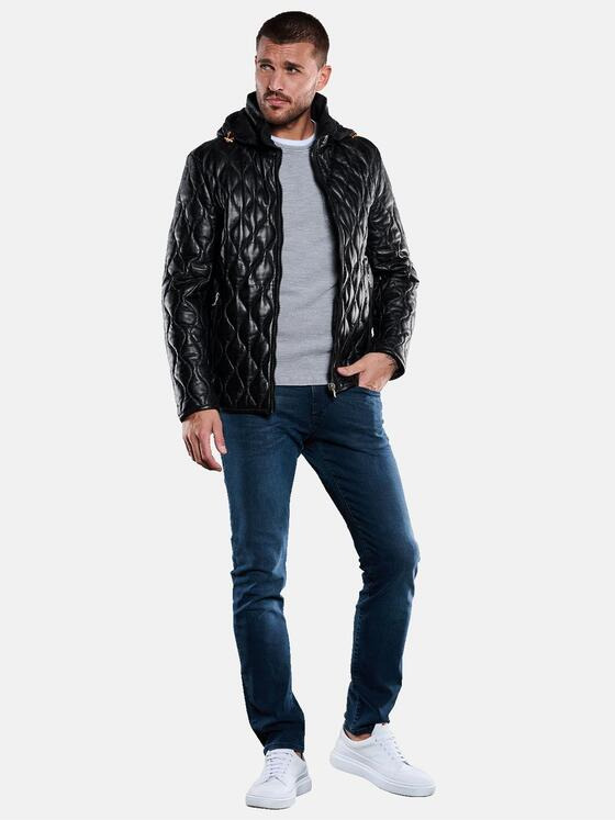 emilio adani Herren Lederjacke mit neuer Steppvariante Schwarz 33317