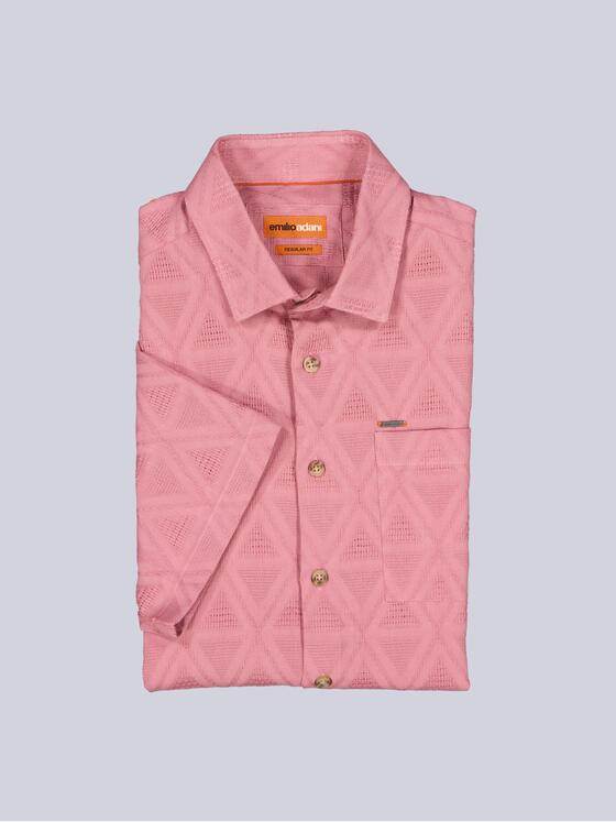 emilio adani Herren Kurzarm-Hemd mit Jaquard-Musterung Rosa 40702