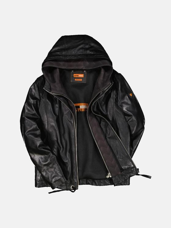 emilio adani Herren Lederjacke mit Inlet Schwarz 34072
