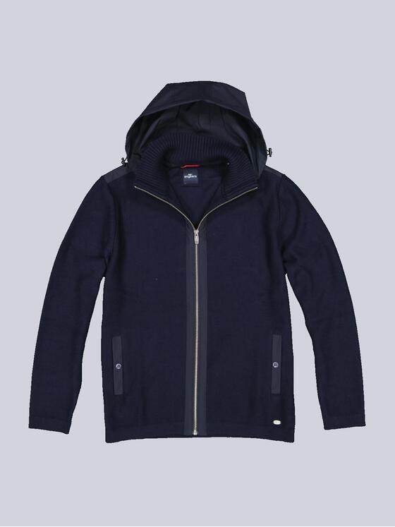 engbers Herren Strickjacke mit Nylon-Kapuze Blau 33512