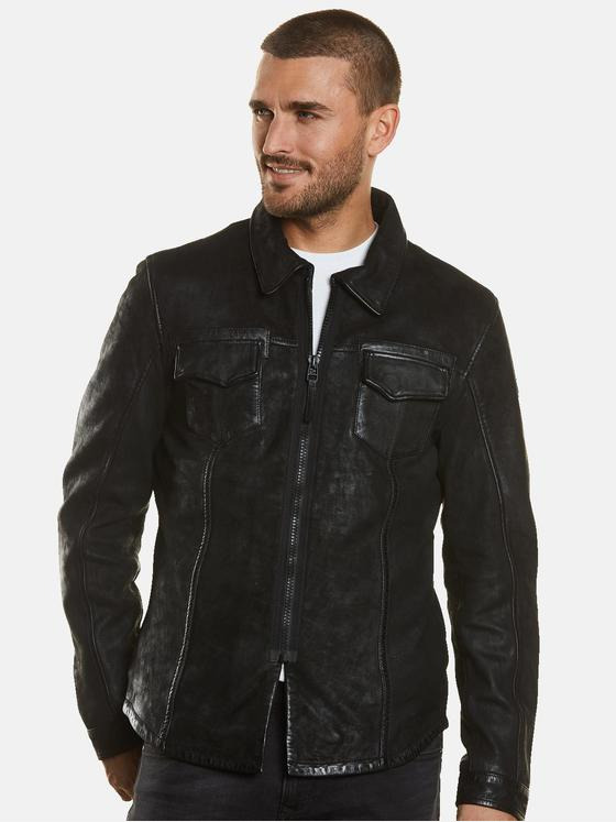 emilio adani Herren Leder-Hemd aus Nubuk-Leder Schwarz 34220