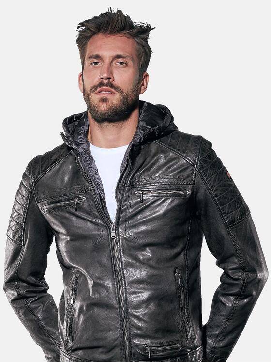 emilio adani Herren Lederjacke mit abnehmbarer Kapuze Grün 30198