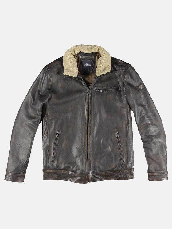 engbers Herren Lederjacke mit abnehmbarem Kragen Dunkelbraun 31847