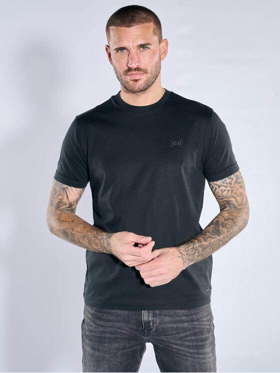 emilio adani Herren Rundhals T-Shirt Schwarz 40073