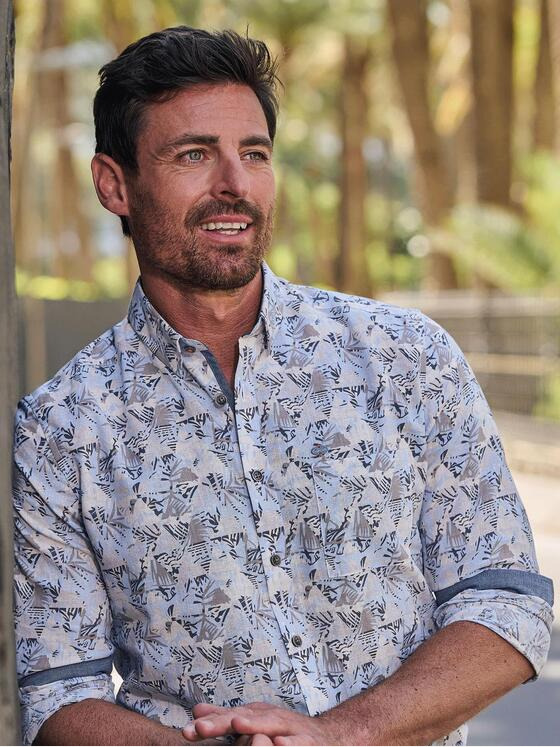 engbers Herren Langarm-Hemd mit Leinen-Anteil Hellblau 33048