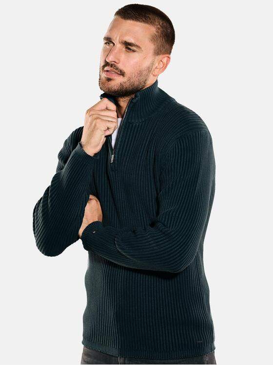 emilio adani Herren Pullover mit Troyerkragen Türkis 35617