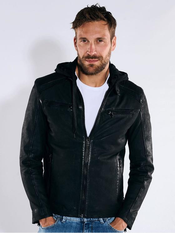 emilio adani Herren Lederjacke slim fit Schwarz 36198