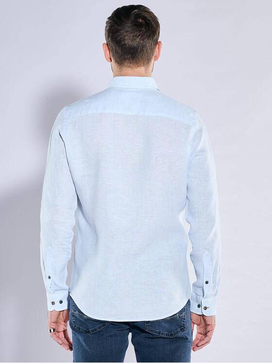emilio adani Herren Langarm-Hemd aus Leinen Blau 38566