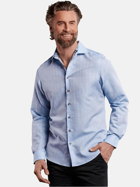 ENGBERS GERMANY Herren Langarmhemd aus hochwertigem Leinenmaterial Mittelblau 29784