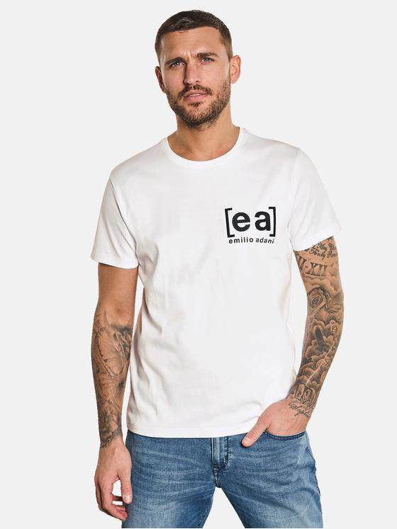 emilio adani Herren Statement T-Shirt mit ea-Logo Weiß 32752