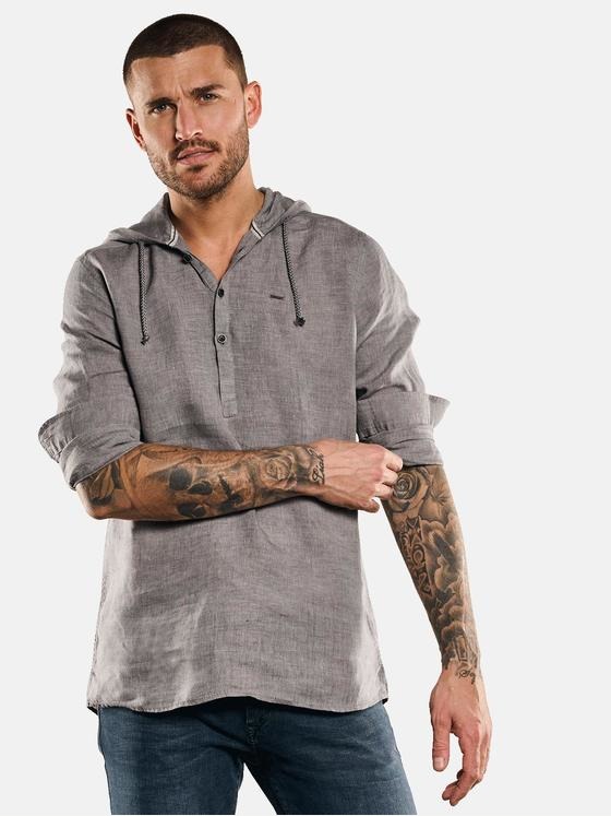 emilio adani Herren Langarm-Hemd in Schlupf-Form Grau 33086