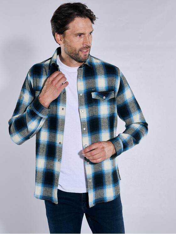 engbers Herren Langarm-Hemd kariert Petrolblau 37586