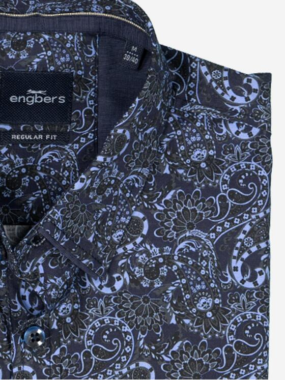 engbers Herren Langarm-Hemd gemustert Saphirblau 37872