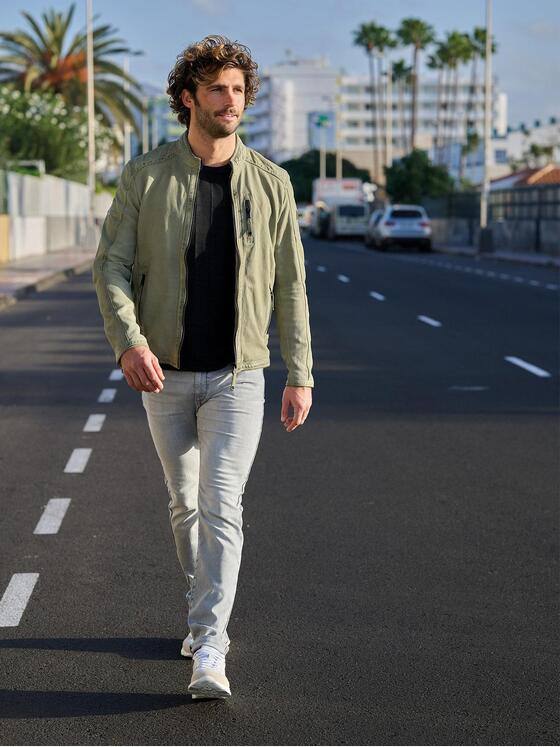 emilio adani Herren Lederjacke aus Nubukleder Grün 38417